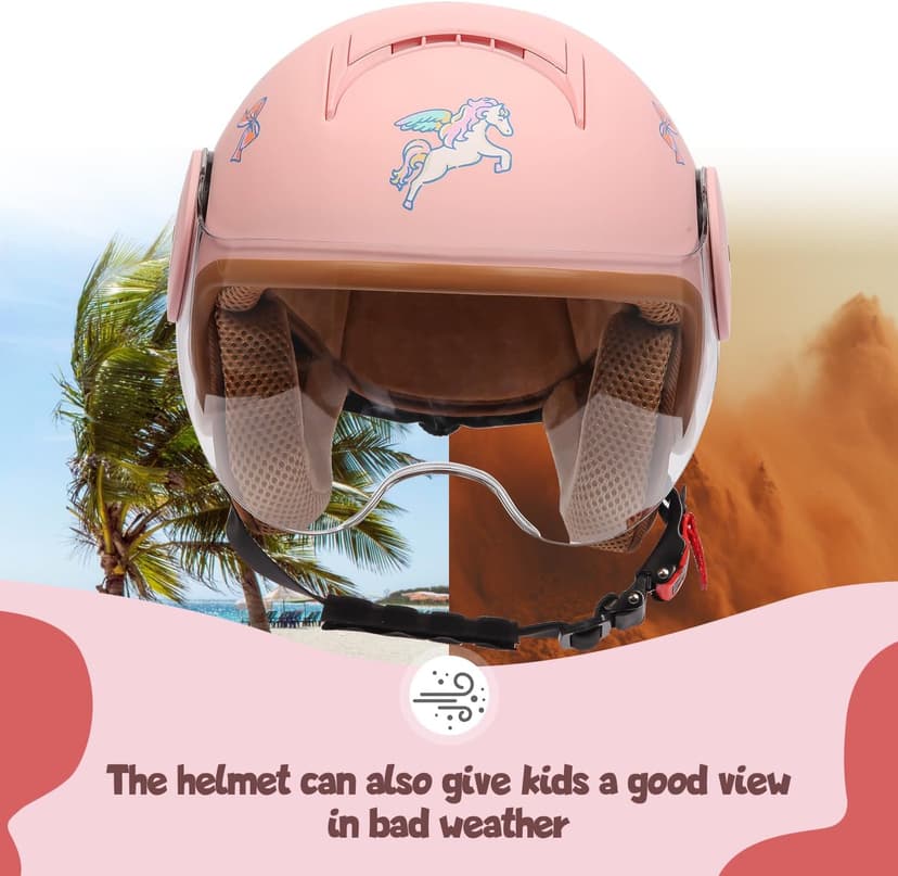 Kids 3/4 Open Face Motorcycle Helmets for 4-15 Years Old, Youth Child Dirt Bike ATV Helmets, Lightweight Vintage Half Helmet for Electric Scooter Moped Go Kart 4 Wheeler, DOT Approved