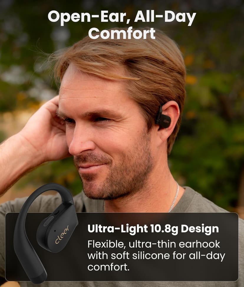 Cleer ARC 4 Plus Open Ear Earbuds,True Wireless Bluetooth Earphones with Dolby Audio and Head Tracking, Earhook Earbuds with 34H Playtime, IPX7 Waterproof Sports Headphones for Workout, EQ, Black