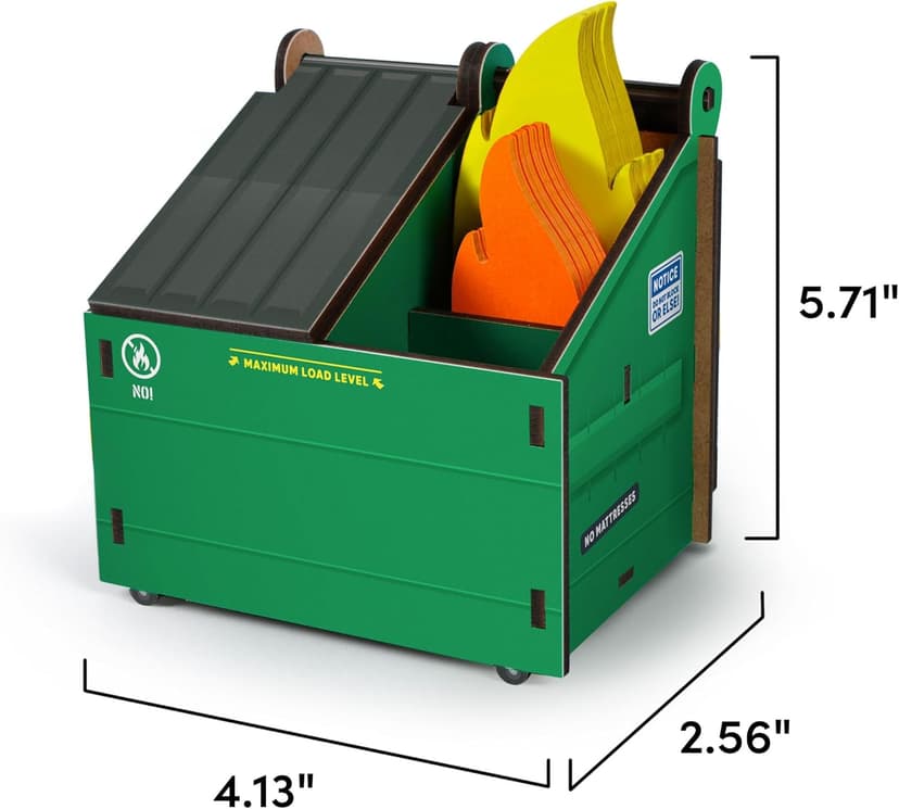 Genuine Fred Desk Dumpster Pencil Holder with 100+ Flame Note Cards, Funny 3-Compartment Organizer for Office Supplies, Desk Caddy for Work or Home