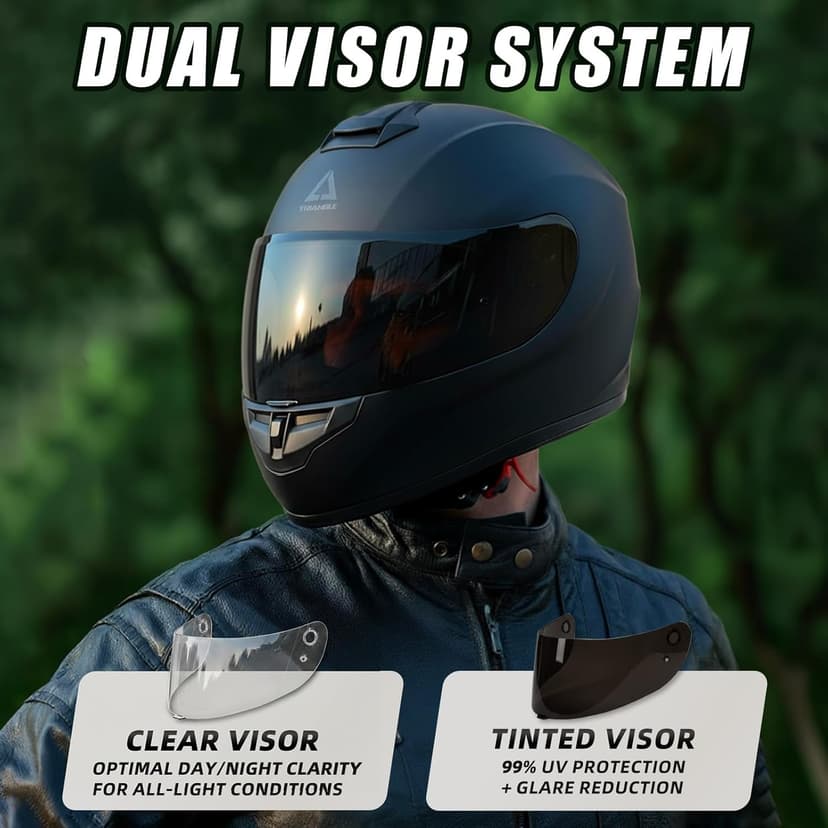 TRIANGLE Full Face Motorcycle Helmet DOT Approved, Street Bike Racing Helmet for Men Women with Tinted & Clear Visors & Carrying Bag