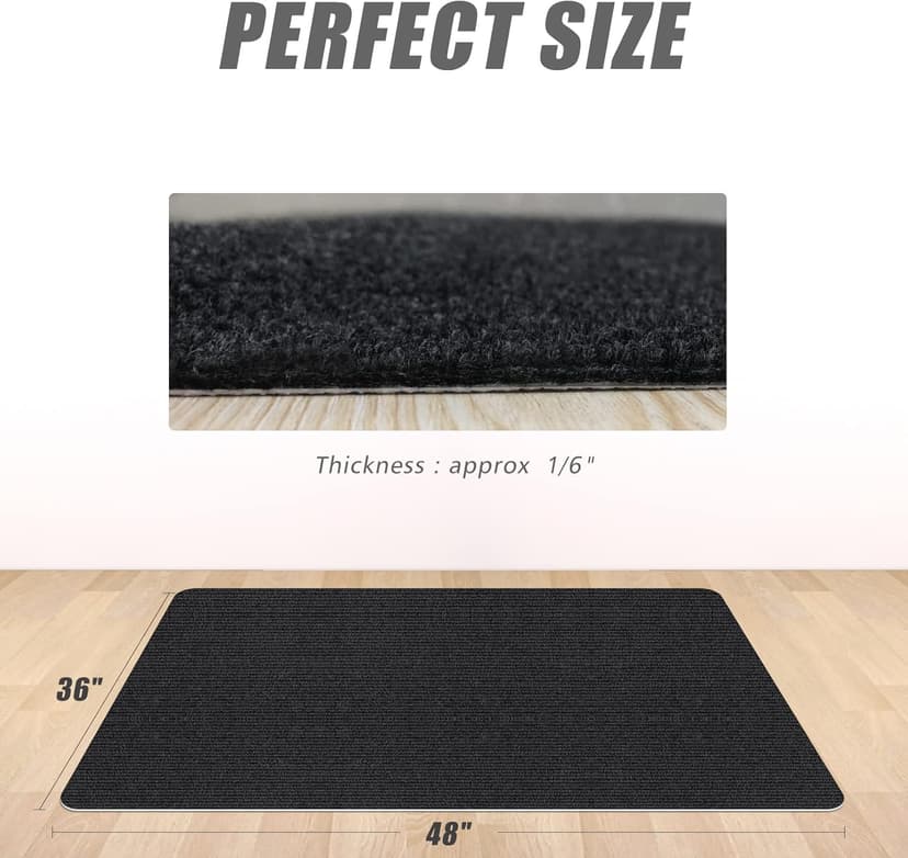 Sycoodeal Office Chair Mat for Hardwood Floor,Office Computer Gaming Chair Mat for Tile Floor,Large Floor Protector Rug,Anti-Slip,Easy to Clean,Pure Black(48"x36")