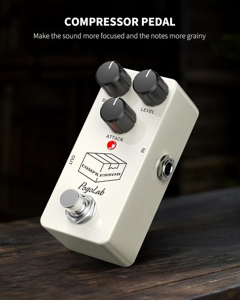 Pogolab Compressor Pedal, Guitar Pedal Compressor, Mini Compressor Pedal for Electric Guitar Bass, True Bypass DC 9V