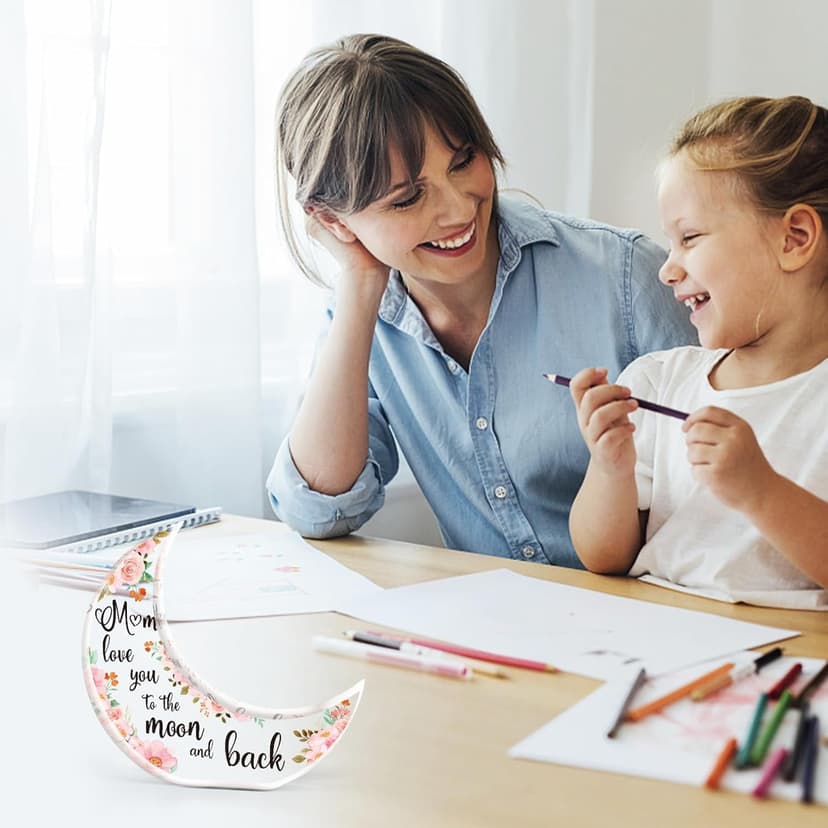 Gifts for Mom, Mom Christmas Gifts from Daughter Son, Christmas Gifts for Mom - Thanksgiving Presents for Mom - Acrylic Moon Shaped Decorative Plaque Gifts.