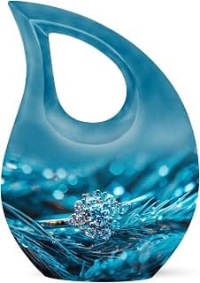 Diamond Ring Funeral Tiny Urns for Adult Ashes Men & Women, Blue Keepsake Drop Funeral Tiny Urn for Ashes Adult Female Cremation 3 Inch, Burial Urn for Daughter & Teenage Girls B0FH759BJ3