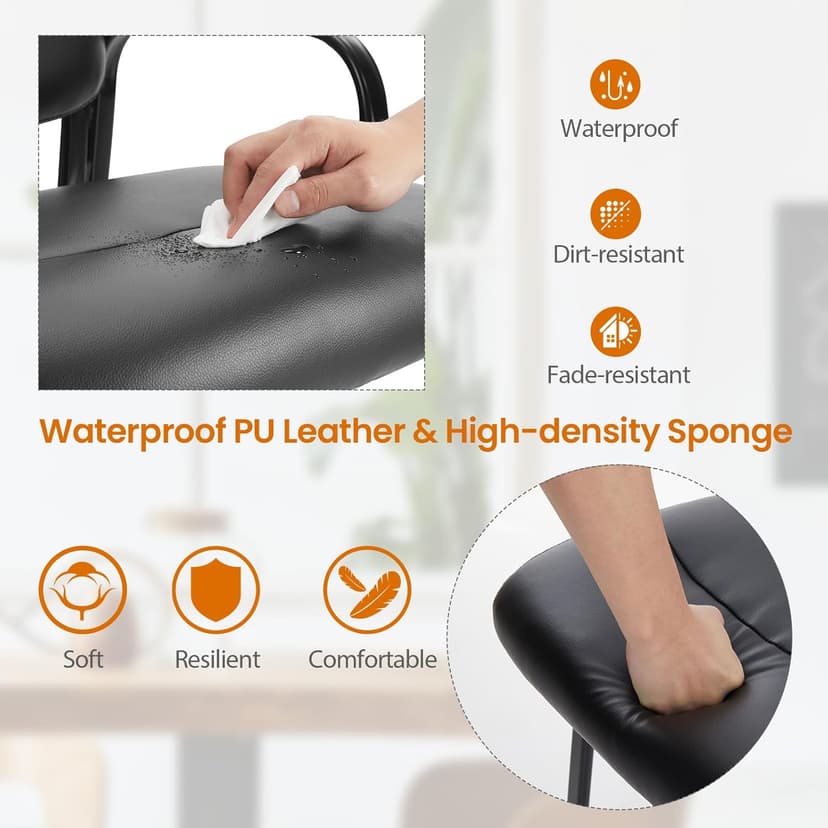 Sweetcrispy Office Reception Guest Chair No Wheels Set of 2, Leather Stationary Waiting Room Chairs with Padded Arms for Elderly Desk Conference Room Lobby Table Side Salon, Inky