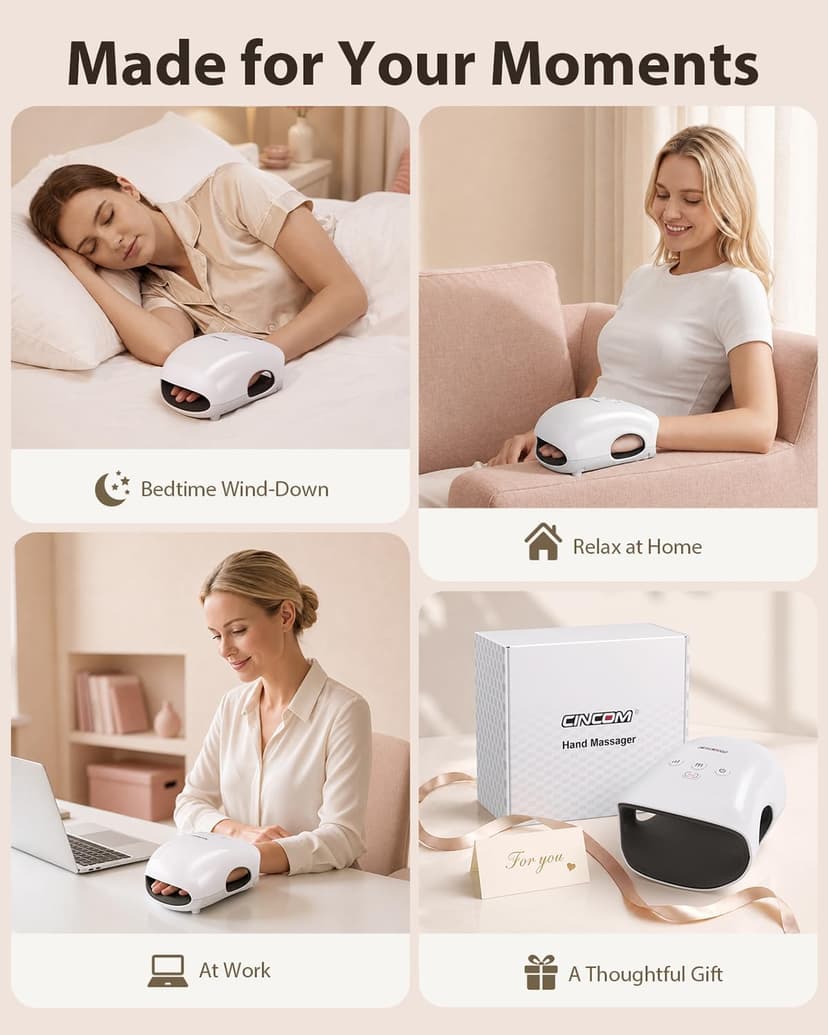 CINCOM Hand Massager - Cordless Hand Massager with Heat and Compression for Arthritis and Carpal Tunnel, Gifts for Women(White)