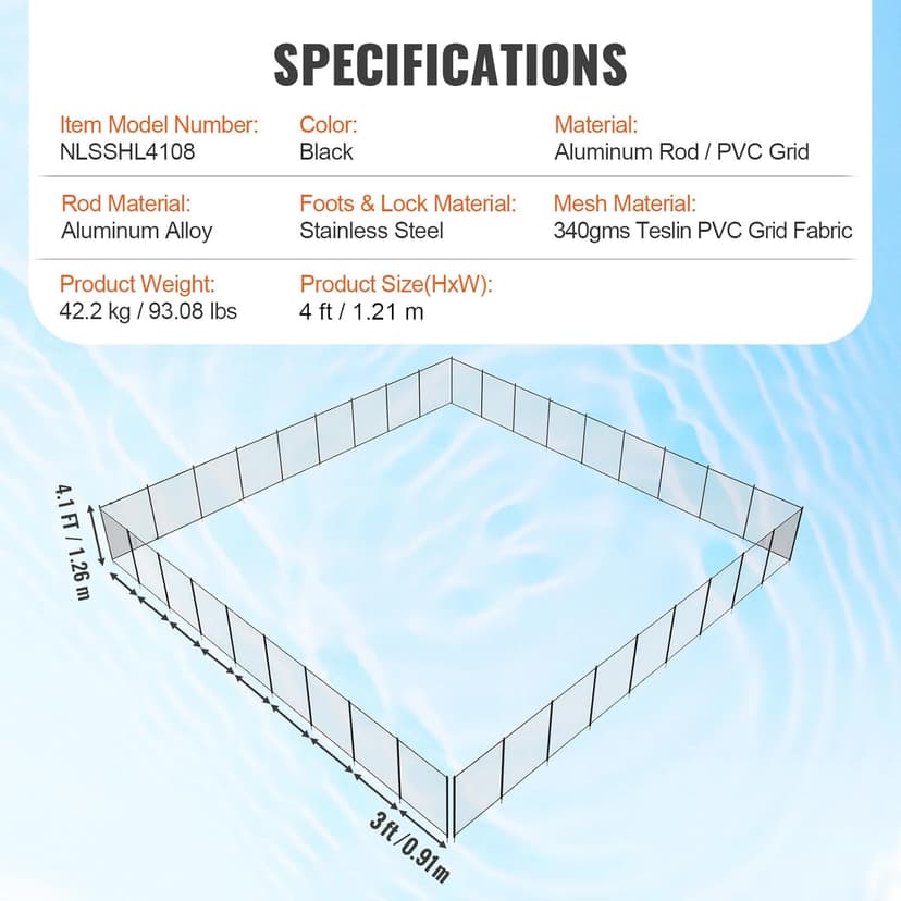 VEVOR Pool Fence, 4 x 108 FT Pool Fences for Inground Pools, Removable Safety Pool Fencing, Easy DIY Installation Swimming Pool Fence, 340gms Teslin PVC Pool Fence Mesh Protects Kids and Pets