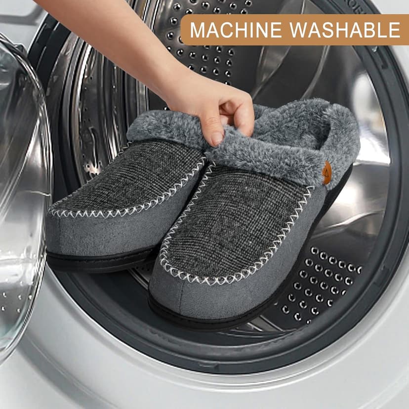 ATHMILE Men's Slippers Slip On Moccasin, Indoor Outdoor Warm Fuzzy Comfy House Shoes, Fluffy Wide Loafer Home Bedroom Slippers