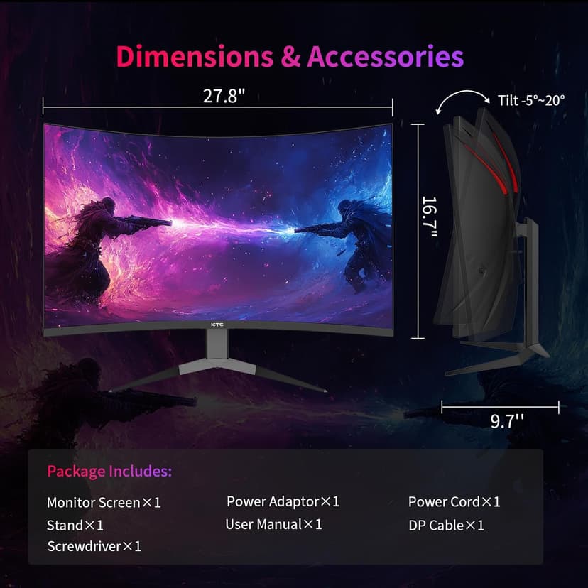 KTC 32Inch 240Hz Curved Gaming Monitor, 1000R VA, QHD(2560x1440p), 4000:1 Contrast, Support FreeSync GSync, HDMI2.0(144hz)/DP1.4(240hz)/Earphone, Tilt, Xbox PS5 Switch, 2K Computer Monitor (Renewed)