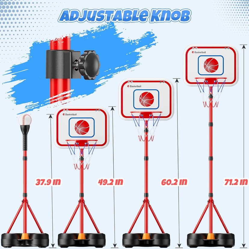 Adjustable basket ball Stand,Hanging Tee Baseball for Toddlers Boys Ages 2 3 4 5 6 7 8 Years Old, Outdoor Indoor Toys Gifts HopeRock 2 in 1 Kids Basketball Hoop and T Ball Set B0D53VWQGP