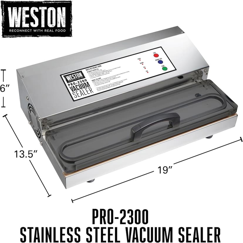 Weston Brands Vacuum Sealer Machine for Food Preservation & Sous Vide, Extra-Wide 5mm Bar for Sealing Bags up to 16" Wide, 935 Watts, Commercial Grade Pro 2300, Stainless Steel (65-0201)