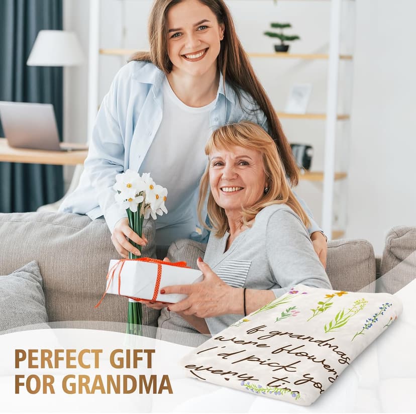 Best Gifts for Grandma from Grandkids, Grandmother Gift on Grandparents Day, Christmas, Soft Throw Blankets 50'' x 60'' Grandma Gifts, Floral Blanket for Grandma Birthday Gift B0GBT218BS