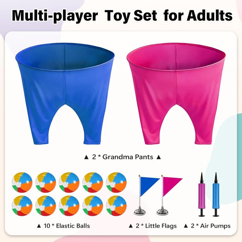 Granny Pants Yard Game for Adults (40 in * 31.5 in),2Pcs Granny Pants Outdoor Games with 10 Bouncy Balls,2 Pumps & Flags, Granny Pants Game for Family Carnival Party Reunion Gathering(Large)