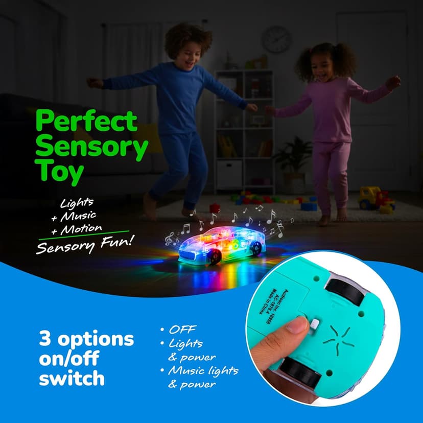 ArtCreativity Light Up Transparent Sensory Car Toy for Kids, 1PC, Bump and Go Toy Car with Colorful Moving Gears, Music, and LED Effects, Easter Toys for Toddlers, Great Birthday Gift Idea