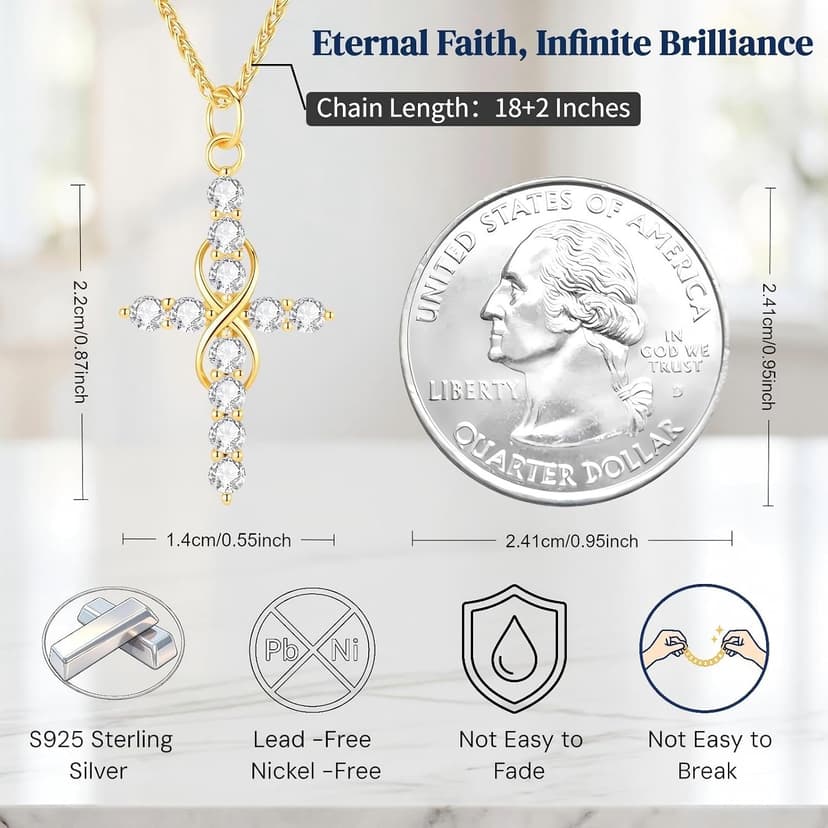 11 Round Moissanites,D-VVS1,Gifts for Christian Women,Religious Faith Jewelry|Anniversary Birthday Gifts for Wife Her w/LED Infinity Moissanite Cross Necklace for Women|S925 18K Gold Filled B0GVN8C6P5