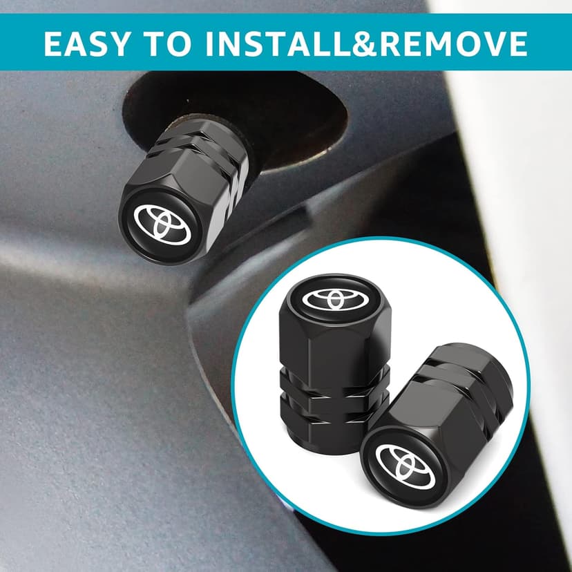 Tire Valve Caps, Valve Stem Caps Fit Toyota, Corolla, RAV4, Highlander, Alloy Car Tire Caps for Corrosion Resistant Leak-Proof Car Accessories, Black