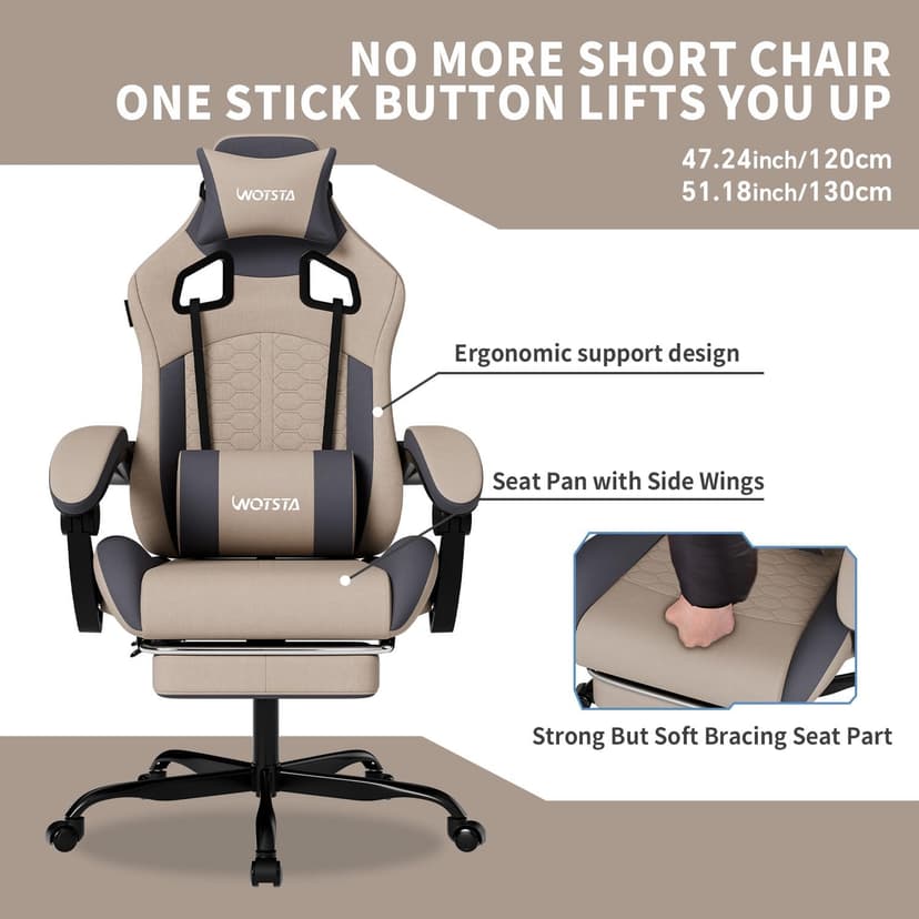 Gaming Chair with Massage,Ergonomic PC Gaming Chair with Footrest Comfortable Headrest and Lumbar Support, High Back, 300LBS (Grey)