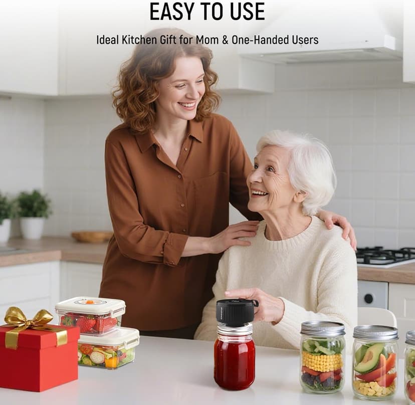 Upgraded 3-in-1 Electric Mason Jar Vacuum Sealer Kit for Jars, Bags, Food Savers & Containers | Auto-Stop Jar Sealer with 4-Hours Battery Life & One-Handed Operation for Dry Foods, Jams & Leftovers