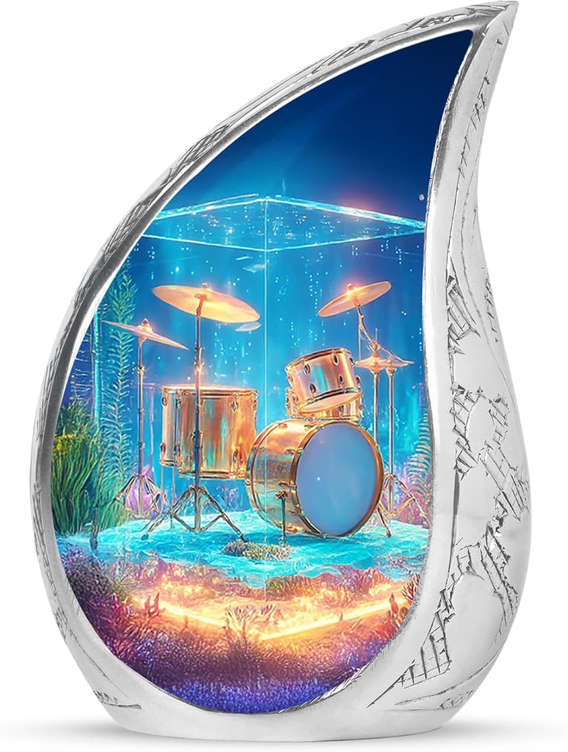 Underwater Drum Burial Urns for Ashes Cremains, Keepsake Funeral Urns for Ashes Adult Male & Female, Blue Cremation Urn for Daughter, Memorial Gifts for Loss of Mom, 3 Inch B0G9TBW455