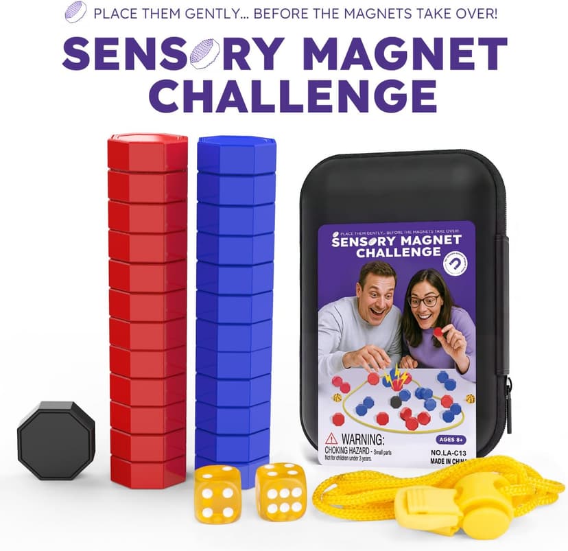 Magnetic Chess Game with Dice, 24 Stones & Black Troublemaker, Updated Family Board Games, Magnet Game with String,Magnetic Stones for Party, Travel & Camping, 2-4 Player Games for Kids & Adults
