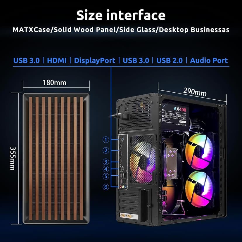 Desktop Computer Tower PC, Intel Core i7-4770-3.4GHz, 16GB DDR3 RAM, 512GB SSD Hard Drive, RGB Fan x 3, Wi-Fi 6.0, USB 3.0, HDMI, Windows 11 Home or Office
