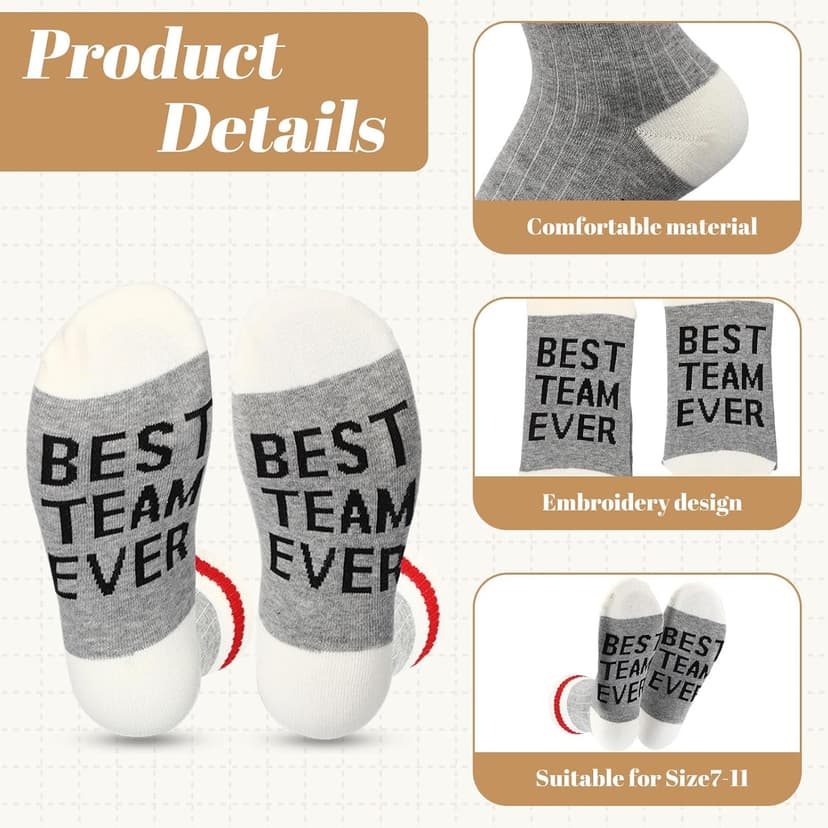 12 Pairs Best Team Ever Crew Socks Bulk Employee Appreciation Gifts for Women Men Staff Coworker Office Christmas