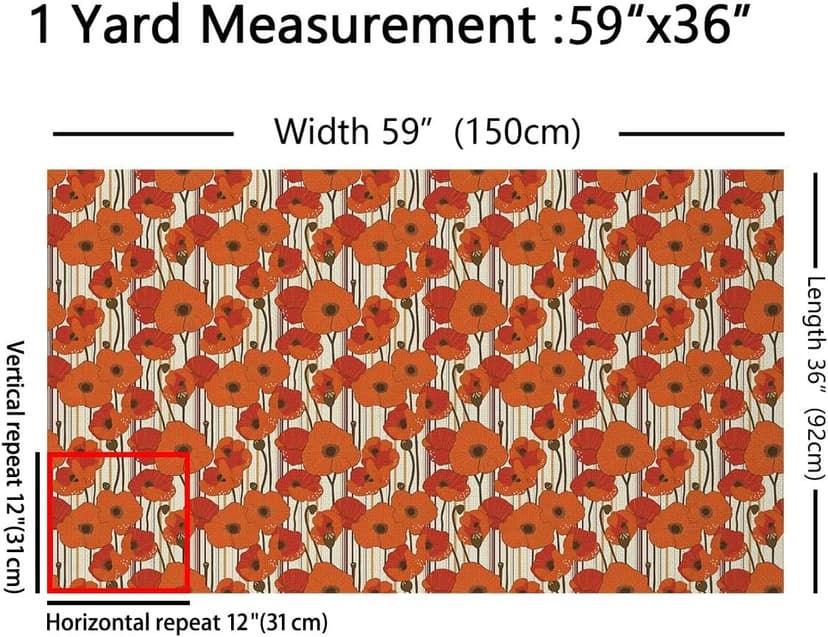 Feelyou 1 Yard Vintage Orange Floral Upholstery Fabric by The Yard Botanical 3D Printed Fabric for Chairs, Pillows, Cushions, Curtains, etc Soft Flannel