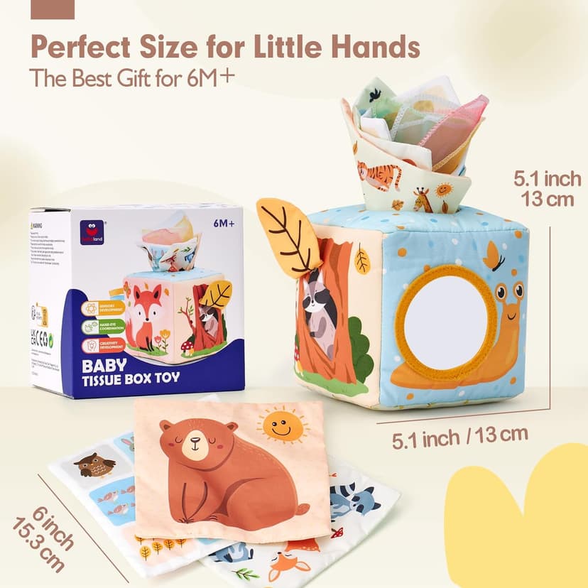 Sensory Pulling Play Scarf Soft Box, Crinkle, Mirror, Tag Babies Gifts Christmas Stocking Stuffers 1 Year Old Birthday Gift hahaland Baby Tissue Box Toy - 6 Month Old Montessori Baby Toys 6-12 Months B0CJLWD1VM