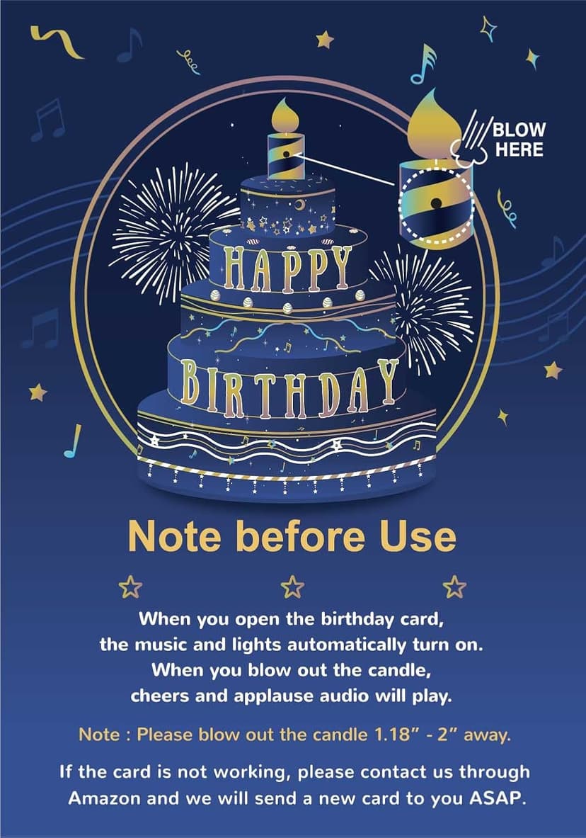 UPGRADED 3D Pop Up Firework Birthday Cards, Musical LED Lights Birthday Cards with Blowable Birthday Cake, Greeting Cards, Birthday Gifts for Mom Women Men Kids Child Dad Father Wife