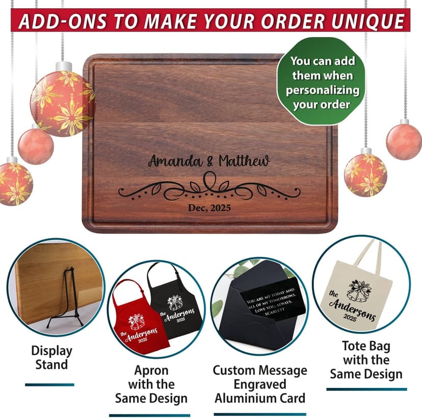 Custom Cutting Board Gift for Christmas, Engraved Wood Charcuterie Board for Housewarming, Anniversary, New Home, Wedding, Engagement, Best Gift Ideas for Couples, Parents, Women, Newlyweds