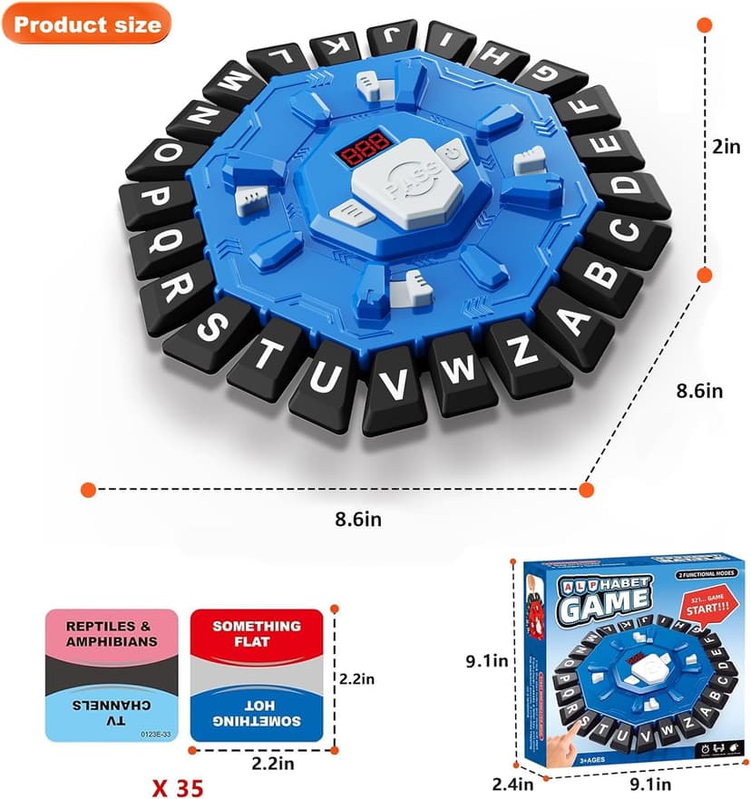 Word Game with LED Display, Alphabet Games, Fast-Paced Family Board Game for Learning Playing Game Gifts for Ages 3+ (Blue)
