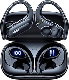 Active Noise Cancelling Wireless Earbuds Bluetooth Headphones 90 Hrs Playtime Ear Buds with Power Display Over-Ear Earphones with Earhooks IPX7 Waterproof Stereo Transparency Headset for Sports/Gym