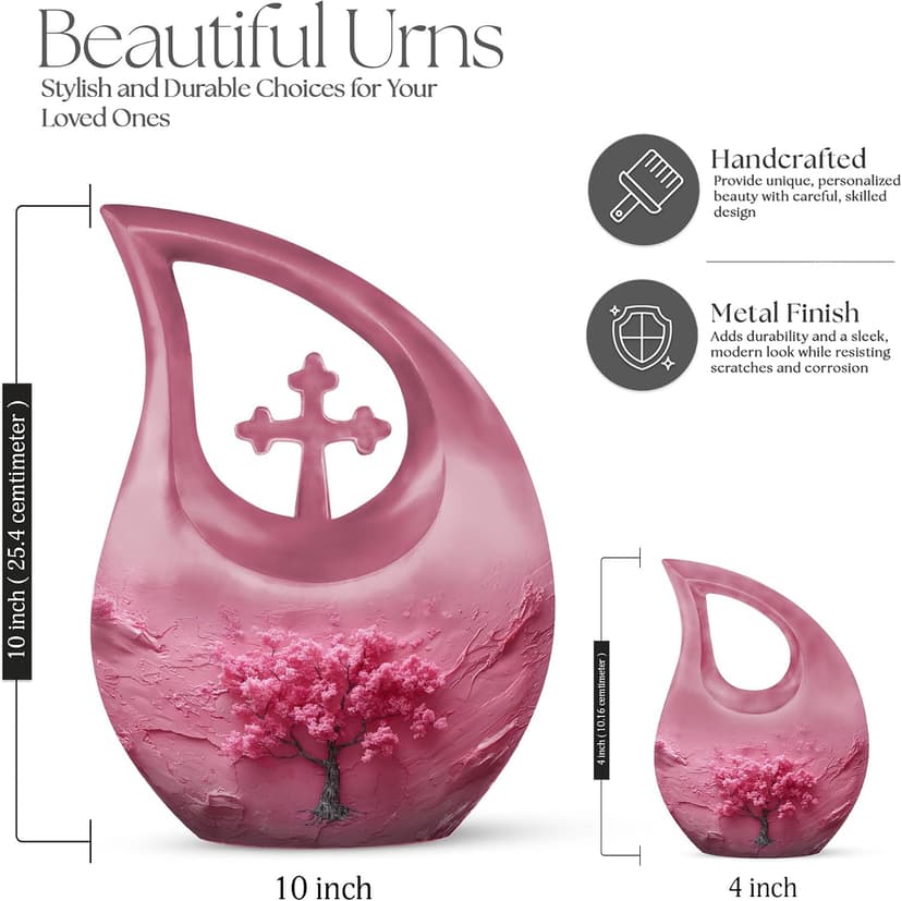 Pink Flower Tree Burial Keepsake Urns for Adult Male & Female Ashes, Drop Handcrafted Cremation Urn for Human Ashes, Remembrance Gift for Loss, Burial Cremains Containers (3 Inch) B0FJDJ42BH