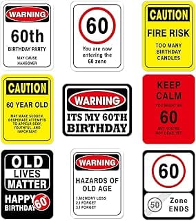 WERNNSAI 60th Birthday Decorations - 9 PCs 60 Years Funny Signs 60s Decorations, 60th Party Yard Garden Banner Table Centerpieces Door Wall Windows Signs Picture Props for Men Women, Happy Bday Old Decor