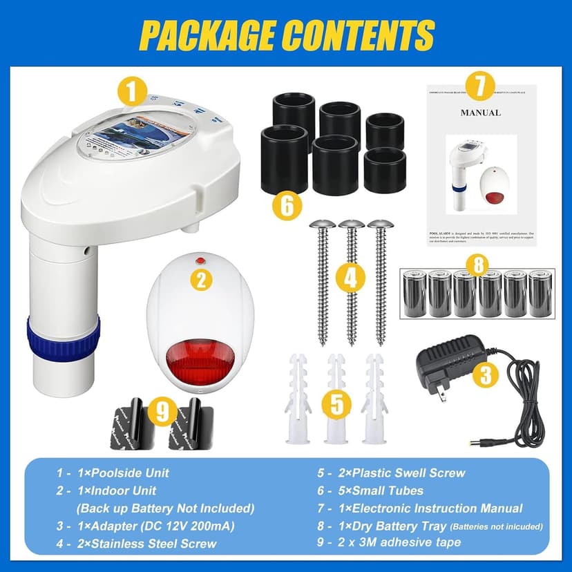 Pool Alarm with Remote Receiver, Pool Underwater Drown Monitor System, Battery Powered Poolside Alarms for Inground&Above Ground Pools, Kids Child Pets Swimming Pool Safety Guard fits up to 16x32sq.ft