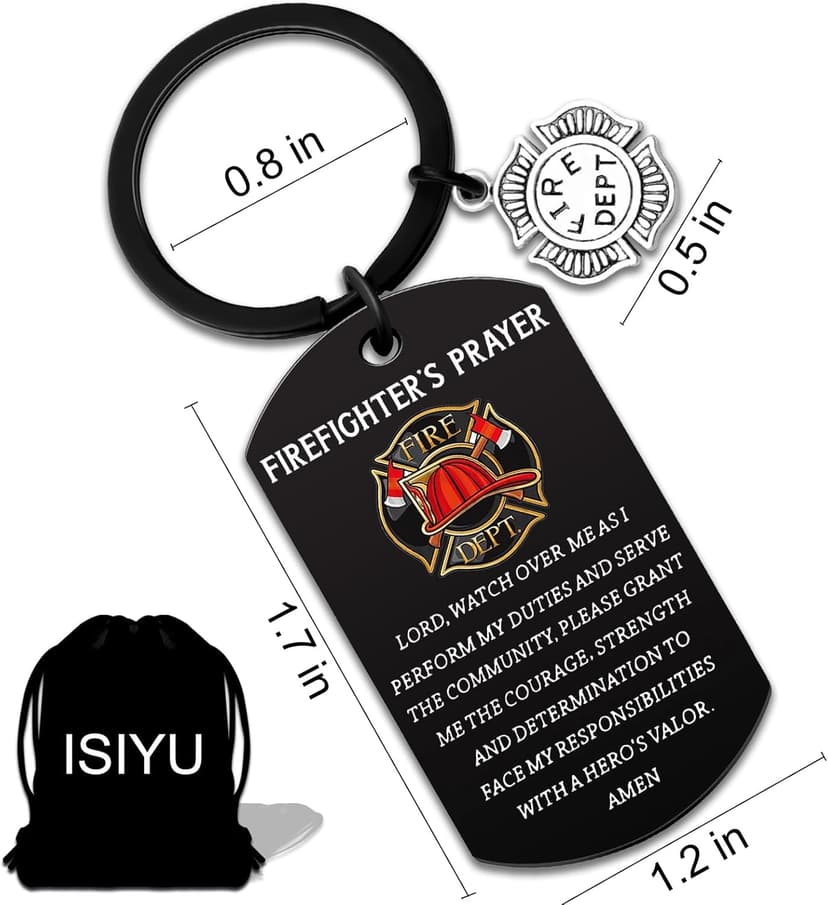 Firefighter Gifts for Men Him Firefighter Keychain Fire Fighter Gifts Adults Son Husband Cool Firefighte Gift Firefighter Accessories for Graduation Firefighters Prayer