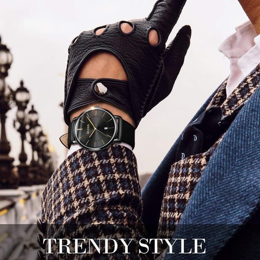 OLEVS Mens Watches Minimalist Ultra Thin Fashion Casual Analog Quartz Date Watch Waterproof Slim Simple Big Face Dress Wrist Watch Leather Band for Men