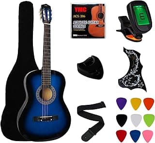YMC 38" Blue Beginner Acoustic Guitar Starter Package Student Guitar with Gig Bag,Strap, 3 thickness 9 Picks,2 Pickguards,Pick Holder, Extra Strings, Electronic Tuner -Blue
