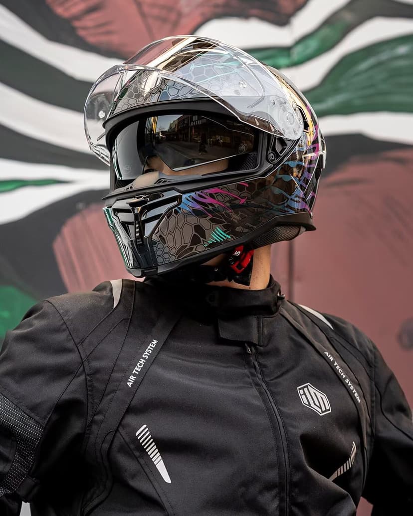 ILM Motorcycle Helmets DOT ECE Dual Visor Street Racing Helmet Full Face Powersports Cascos for Men Women Model MF567(Cobra Camaleon Purple, L)