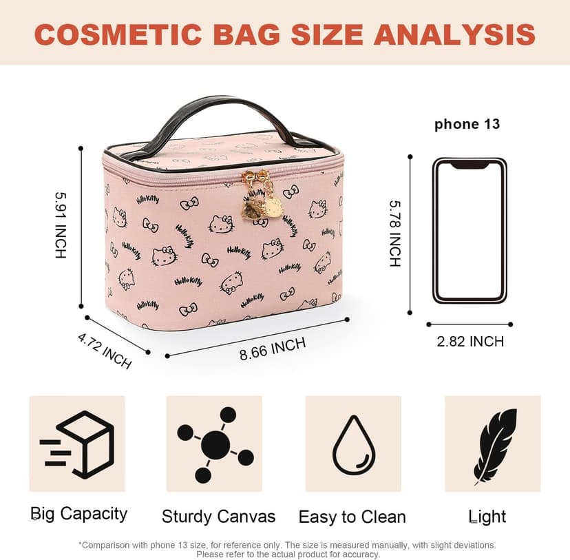 AmBealla Make up Bag Large Travel Cosmetic Bags Organizer with Brush Holder for Girl, Lightweight Cotton Toiletry Bag with Zipper for Women, Portable Makeup Case for Airplane/Home/Gym - Pink