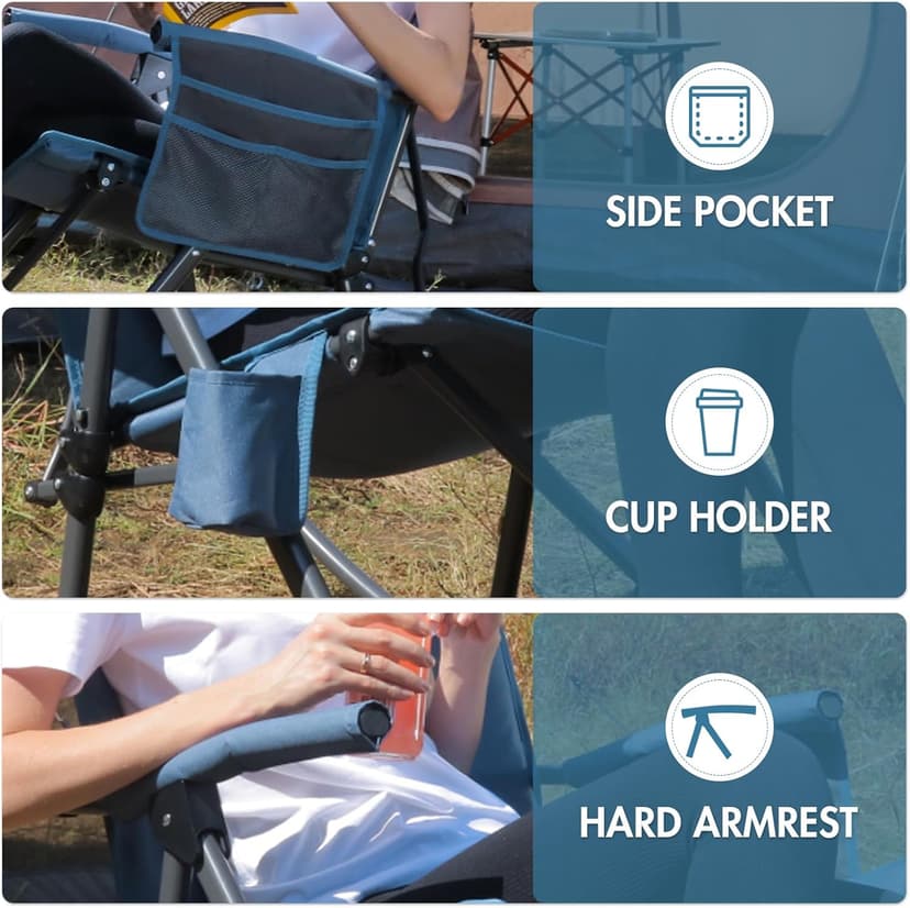 PORTAL Oversized Folding Rocking Camping Chair Portable Outdoor Rocker with High Back Hard Armrests Carry Bag, Supports 400 lbs