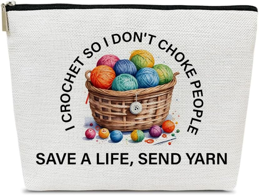 Funny Crochet Gifts Makeup Bag, Gifts for People Who Like Knitters, Knitting Present for Women, I Crochet so I Don't Choke People Cosmetic Bag for Purse