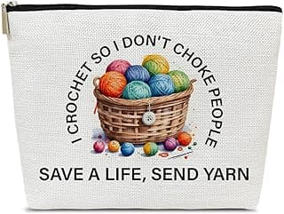 Funny Crochet Gifts Makeup Bag, Gifts for People Who Like Knitters, Knitting Present for Women, I Crochet so I Don't Choke People Cosmetic Bag for Purse