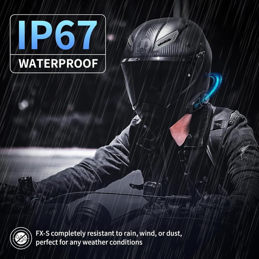 Fodsports FX-S Motorcycle Bluetooth Headset V5.4, 2-Way Helmet Intercom Communication System with IP67 Waterproof, CVC Noise Cancellation, Hands-Free Music/Call, 2 Type Mics, Black, 2 Pack