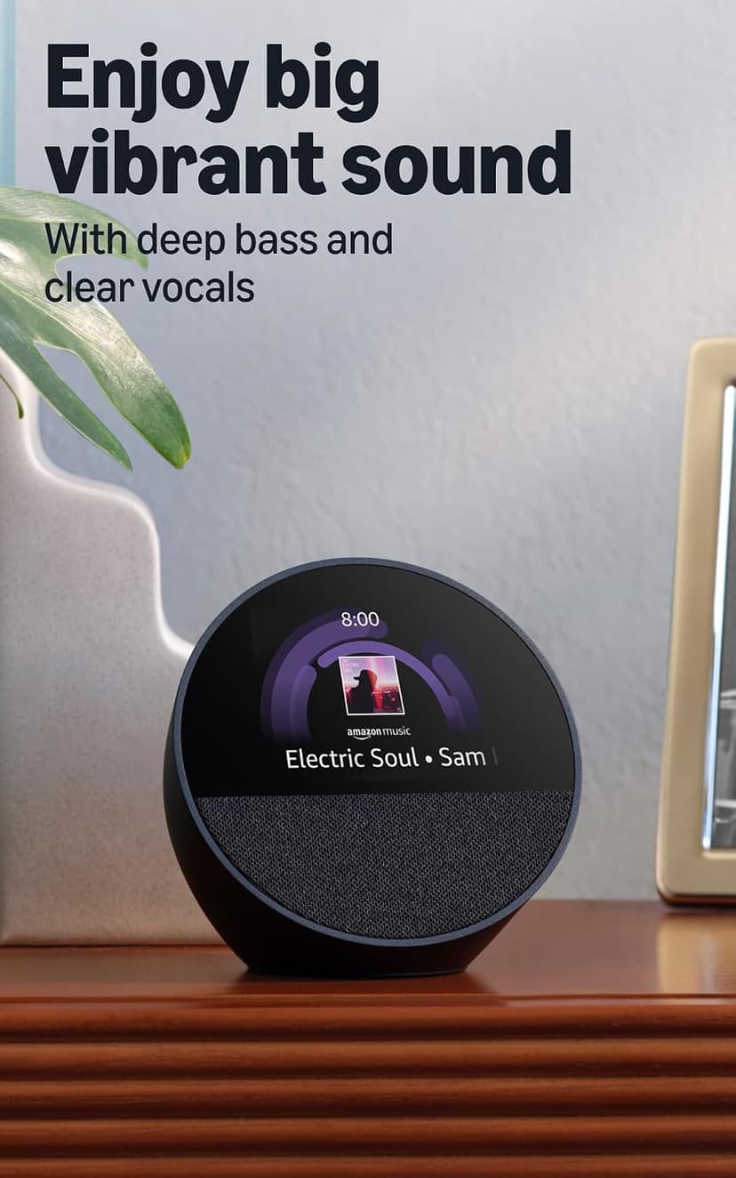 Amazon Echo Spot (newest model), Great for nightstands, offices and kitchens, Smart alarm clock, Designed for Alexa+, Black B0BFC7WQ6R