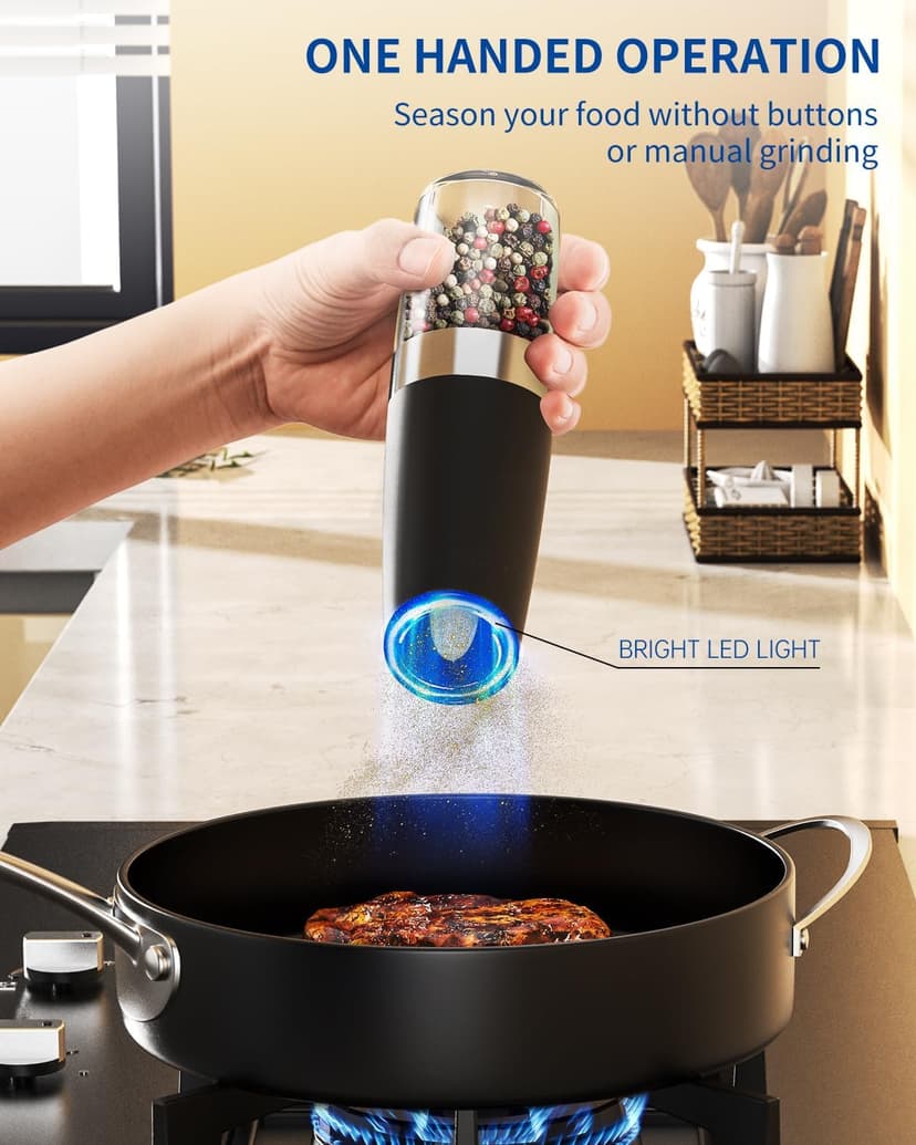 CIRCLE JOY Gravity Electric Salt and Pepper Grinder Set Automatic Salt and Pepper Grinder Set with LED Light, Battery Operated, Adjustable Coarseness, Large Capacity, for Home Kitchen BBQ, Black B0DFY5TNFX