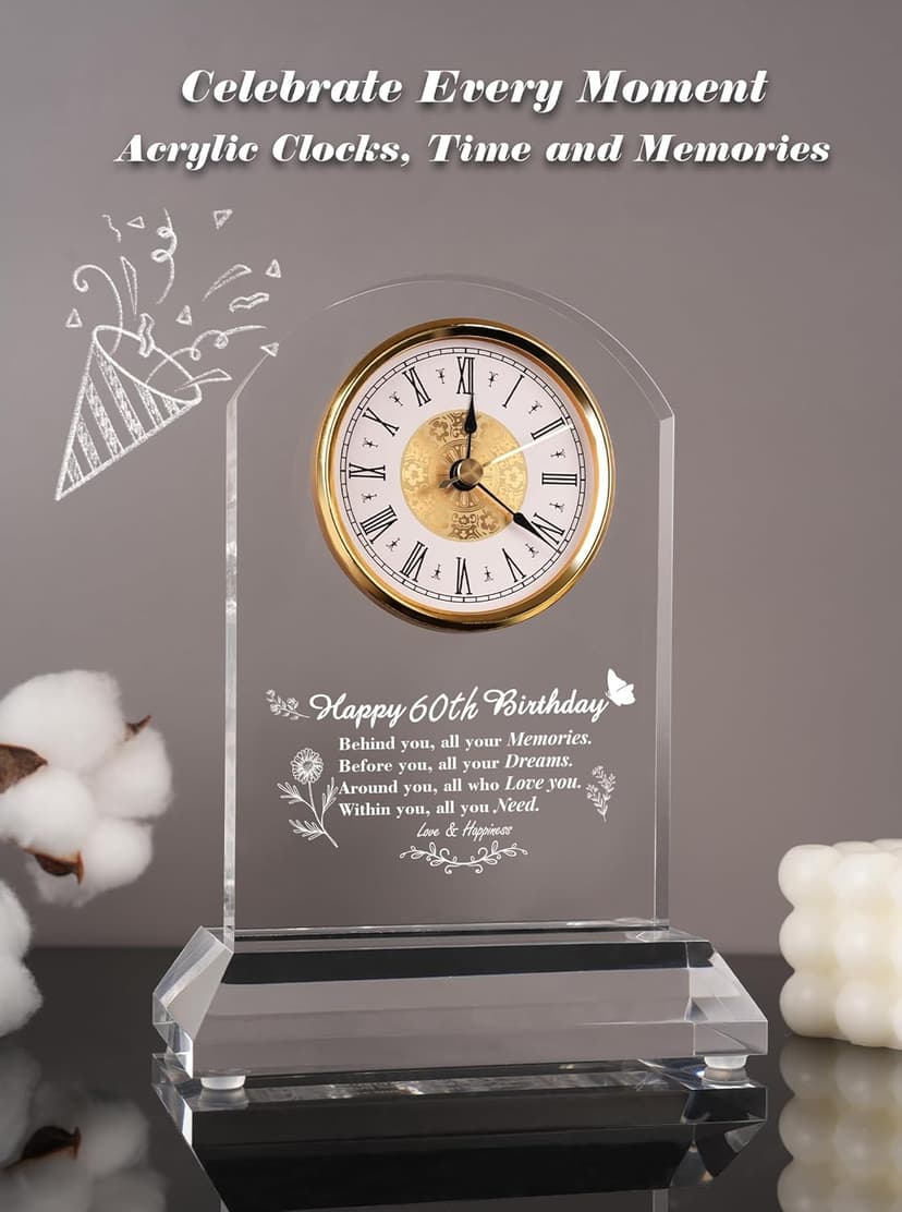 DEEWISH 60th Birthday Gift Quartz Desk Clock – Elegant Home Blessing Decoration for Parents, Grandparents, Friends, Mom, Dad, Happy 60 Years Birthday Decoration for Women Men