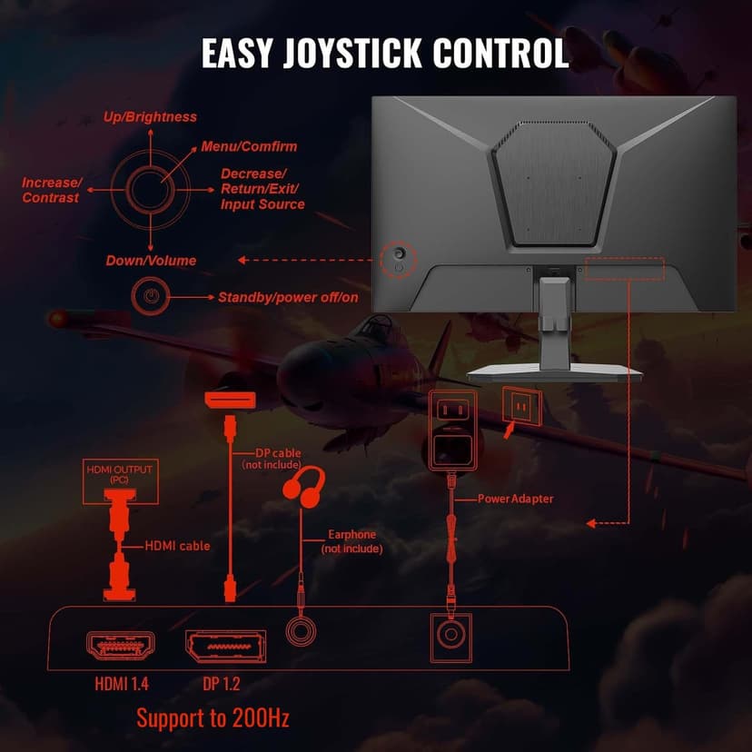SANSUI 24 Inch Gaming Monitor 200Hz 1Ms FreeSync HDR 110% sRGB FHD 1080P Computer Monitor HDMI DP Ports Eye Care Frameless VESA Mount Cable Management (ES-G24F4L HDMI Cable Included)
