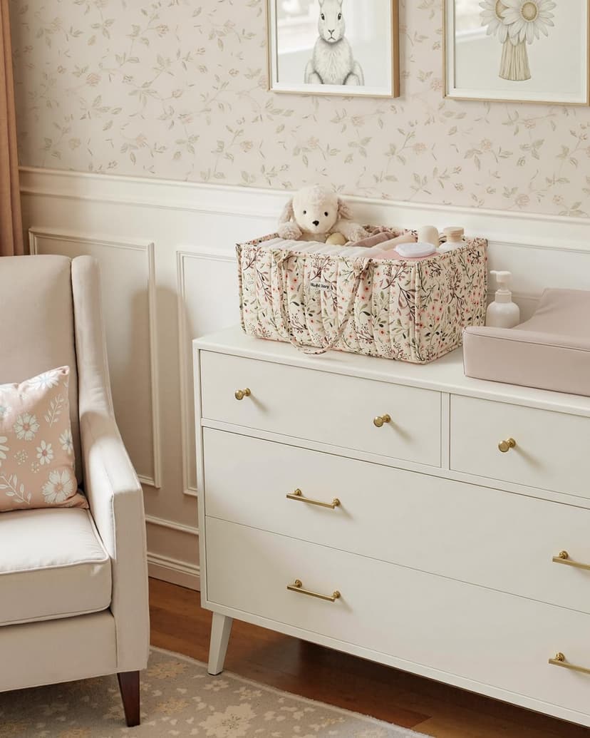 Portable Storage Basket with Removable Dividers, Gift for Baby Shower, Newborn Boy & Girl Essentials, Baby Registry Must Have Blissful Diary Floral Diaper Caddy Organizer Storage Basket, Pastoral Daisy B0DGXCCBR5