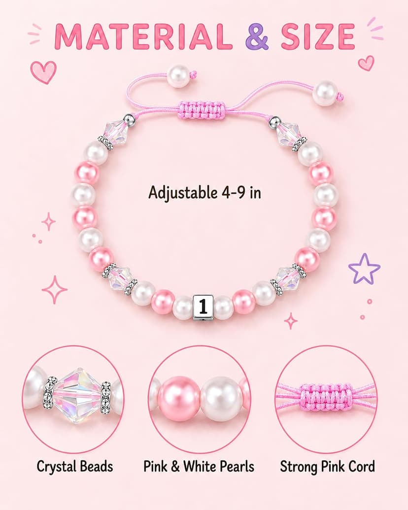Adjustable 4-9 in Bracelet with Number Charm, Happy Birthday Gifts for Daughter Granddaughter Niece Little Girls Birthday Gifts for Kids, 1 2 Year Old Girl Birthday Bracelet B0H8SMJMX5